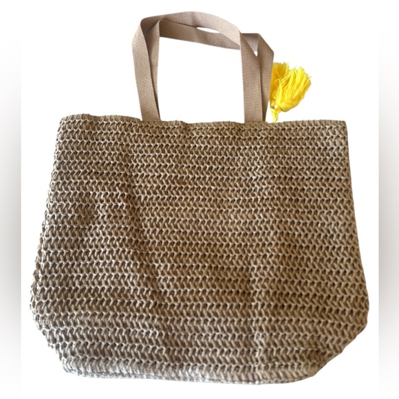 Hola NEW Sun Beach Bag  Woven Tote Bag with Yellow Tassel - Picture 2 of 7